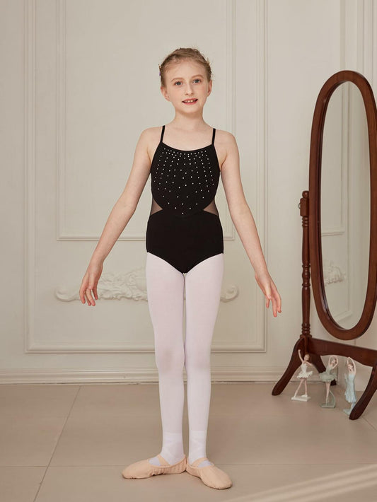 Tegmk Girls Ballet Dance Leotard Shiny Front Mesh Waist Hollow Back Size M