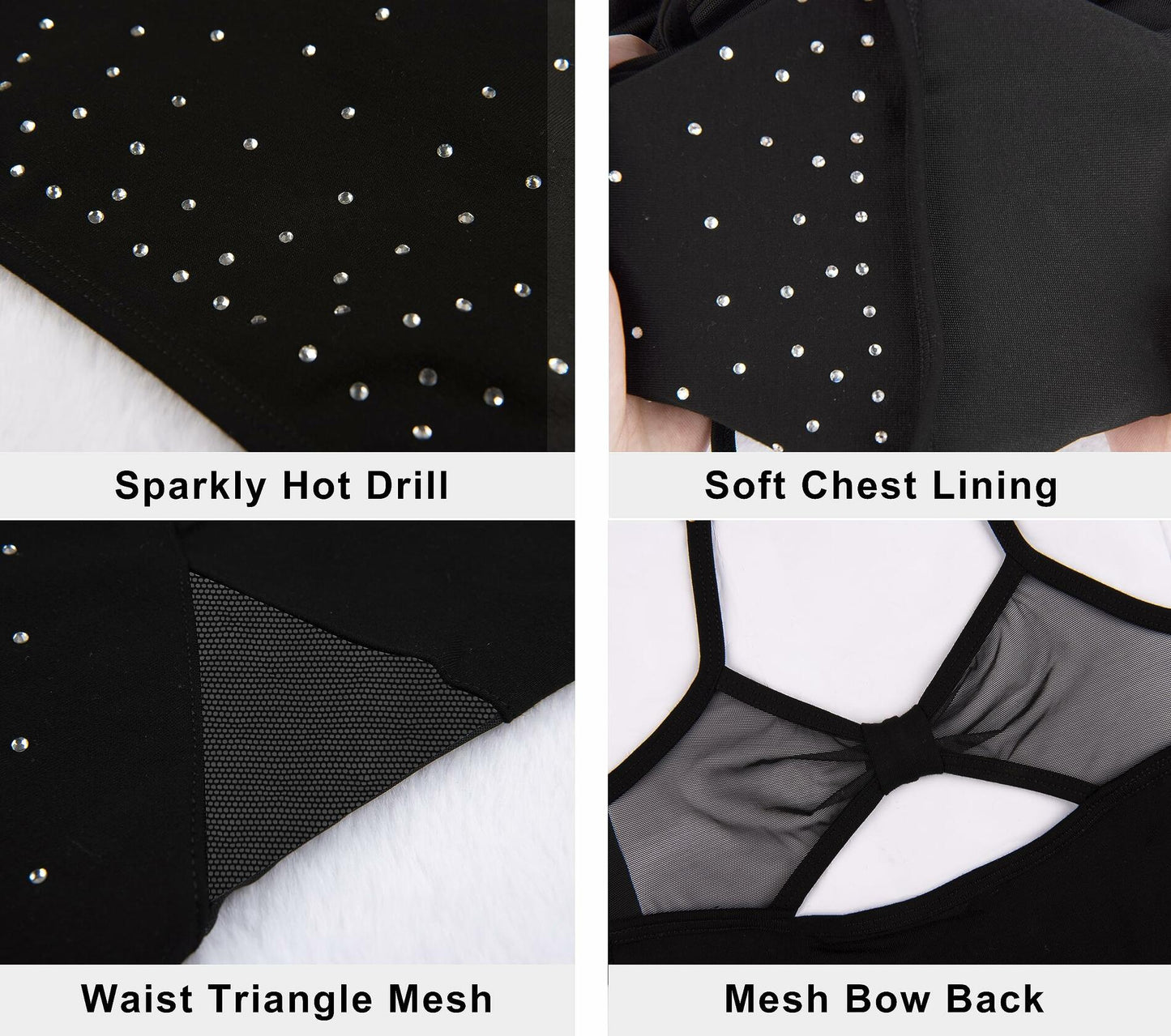 Tegmk Girls Ballet Dance Leotard Shiny Front Mesh Waist Hollow Back Size M