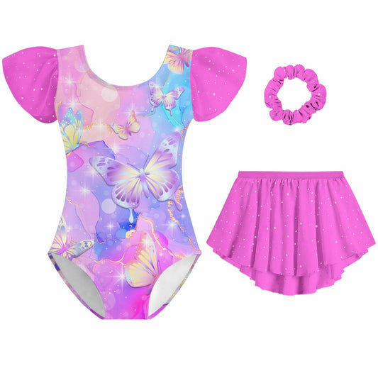Idgreatim Girls Dance Leotard Butterflies Ballet Outfit with Skirt Size 8-9