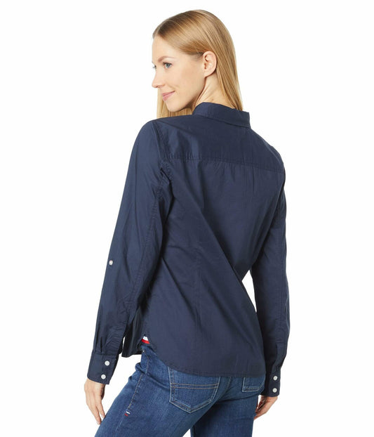 Tommy Hilfiger Solid Roll Tab Shirt Sky Captain Navy Size 4-6