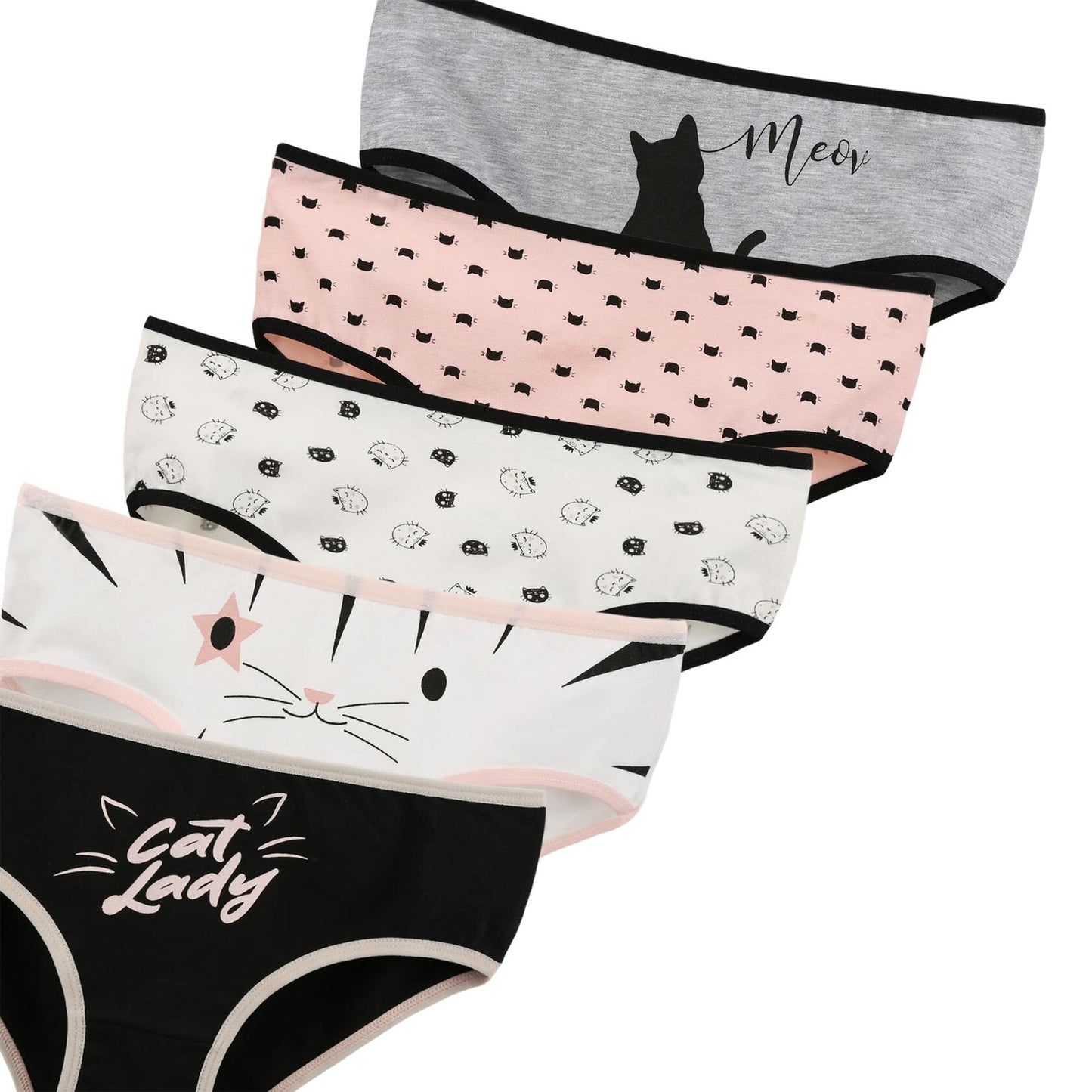 Donella Teen Girls Cotton Bikini Panties 5 Pack Assorted Kittens Size 12-13