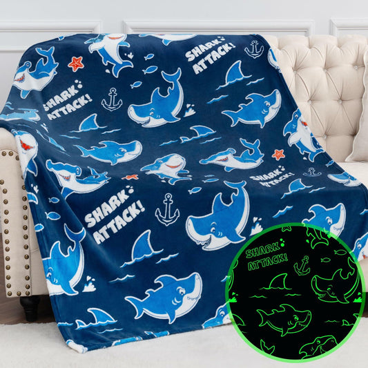 Jekeno Glow in Dark Shark Blanket Ocean Anchor Throw Blue 50x60