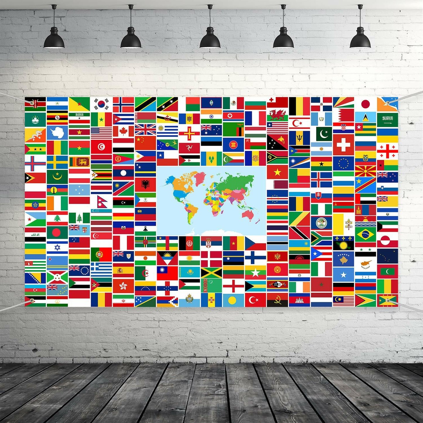Maitys World Flags Banner Country Flags Backdrop with Brass Grommets