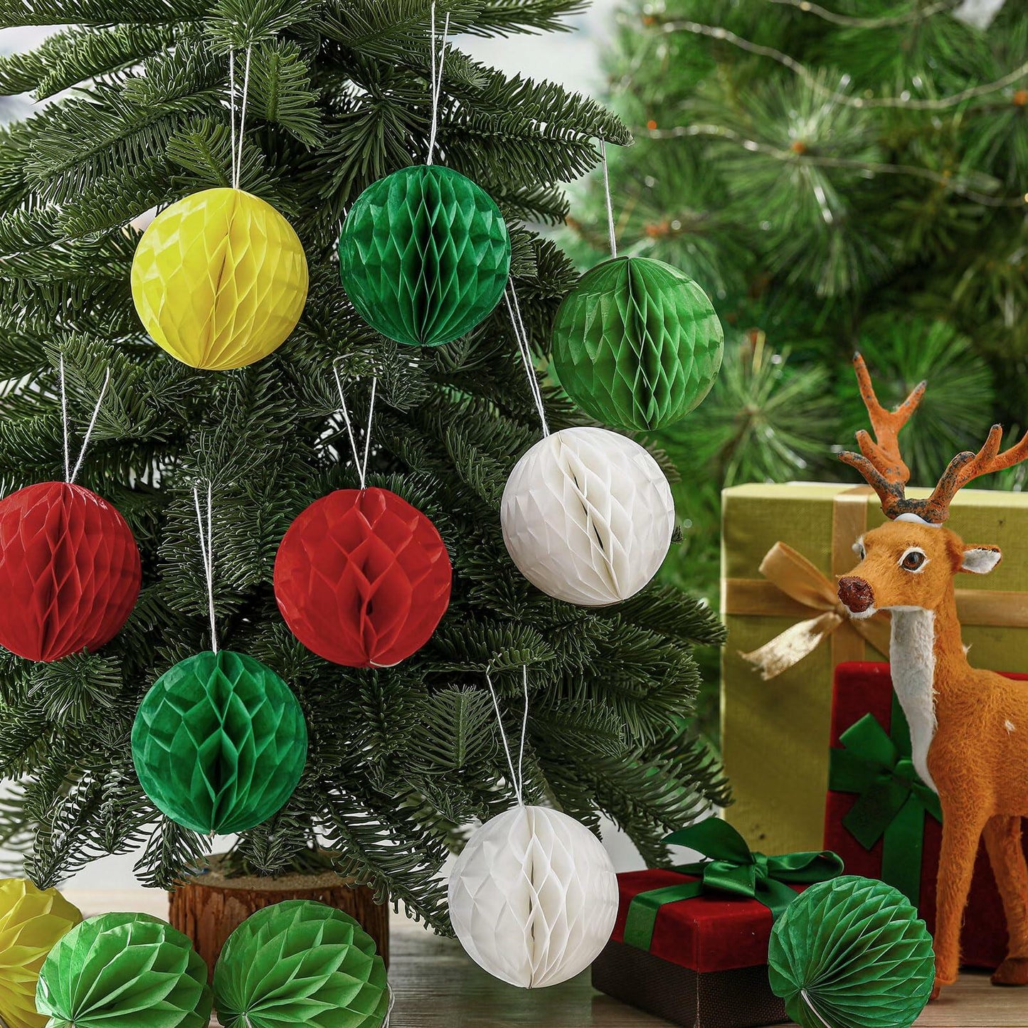 Watersay 30 Pcs 3" Christmas Paper Honeycomb Balls Decoration Classic Color