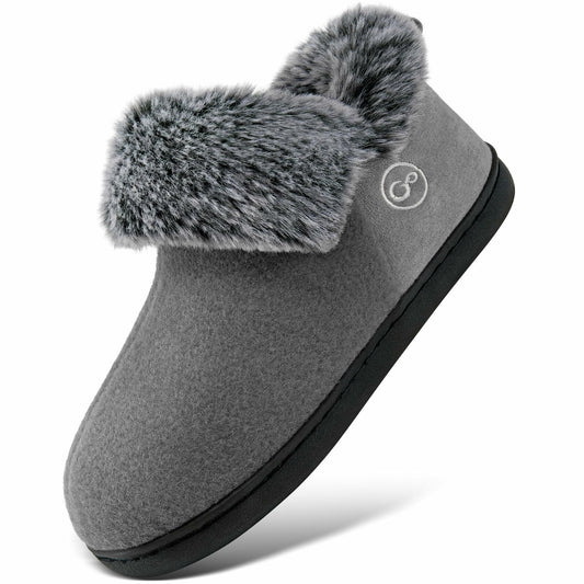 HARENCE Women's Non-Slip Memory Foam Slippers Grey Size 8-8.5