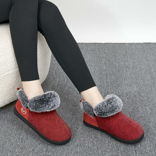 HARENCE Women's Non-Slip Memory Foam Slippers Red Size 8-8.5