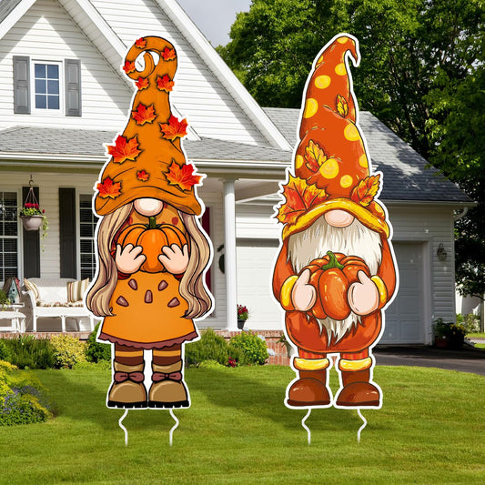 2 Pcs Thanksgiving Yard Sign Gnome Outdoor Fall Lawn Decor 47x16.5 Inch