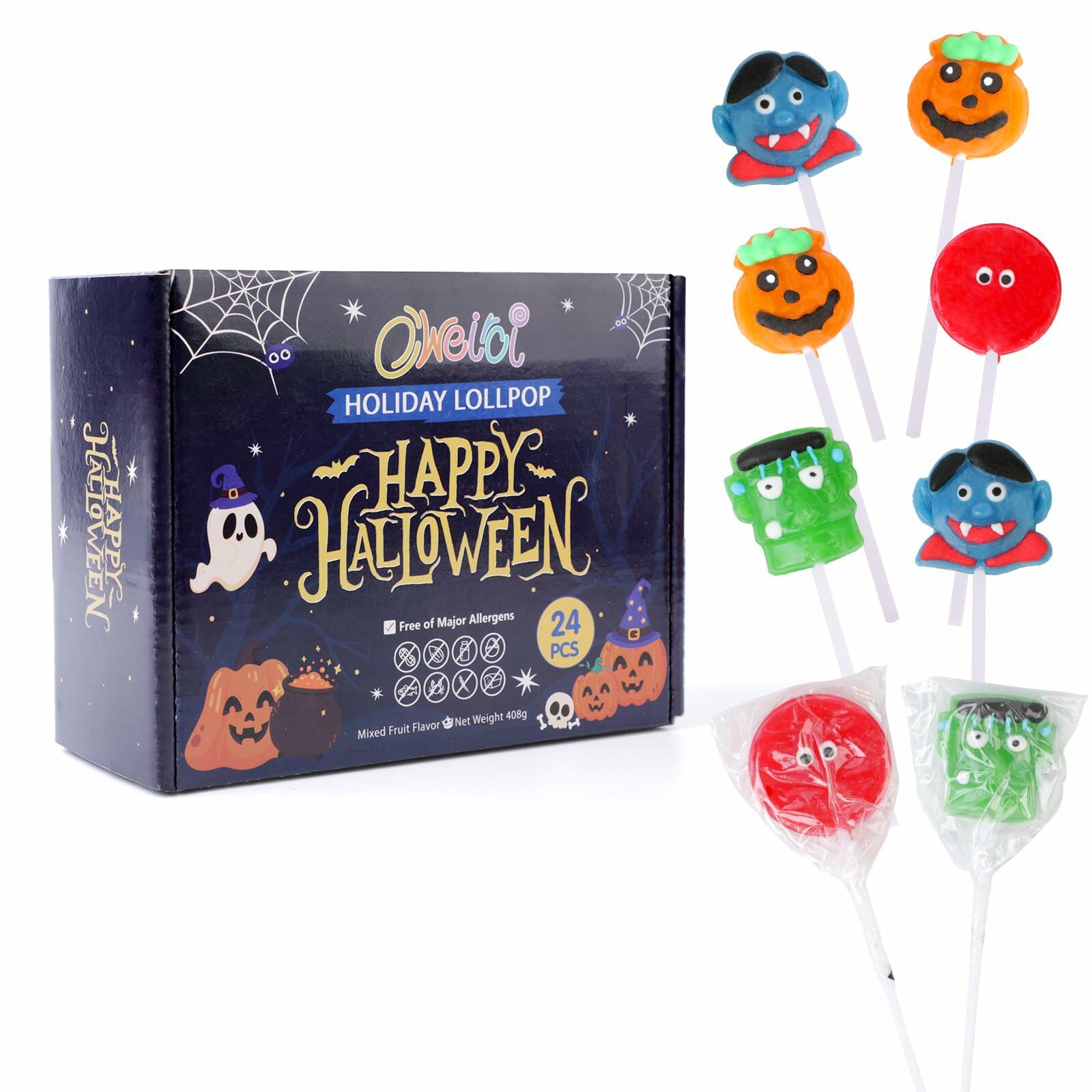 BestBy08/26 Halloween Pumpkin Lollipop Candy Individually Wrapped 12 Pack