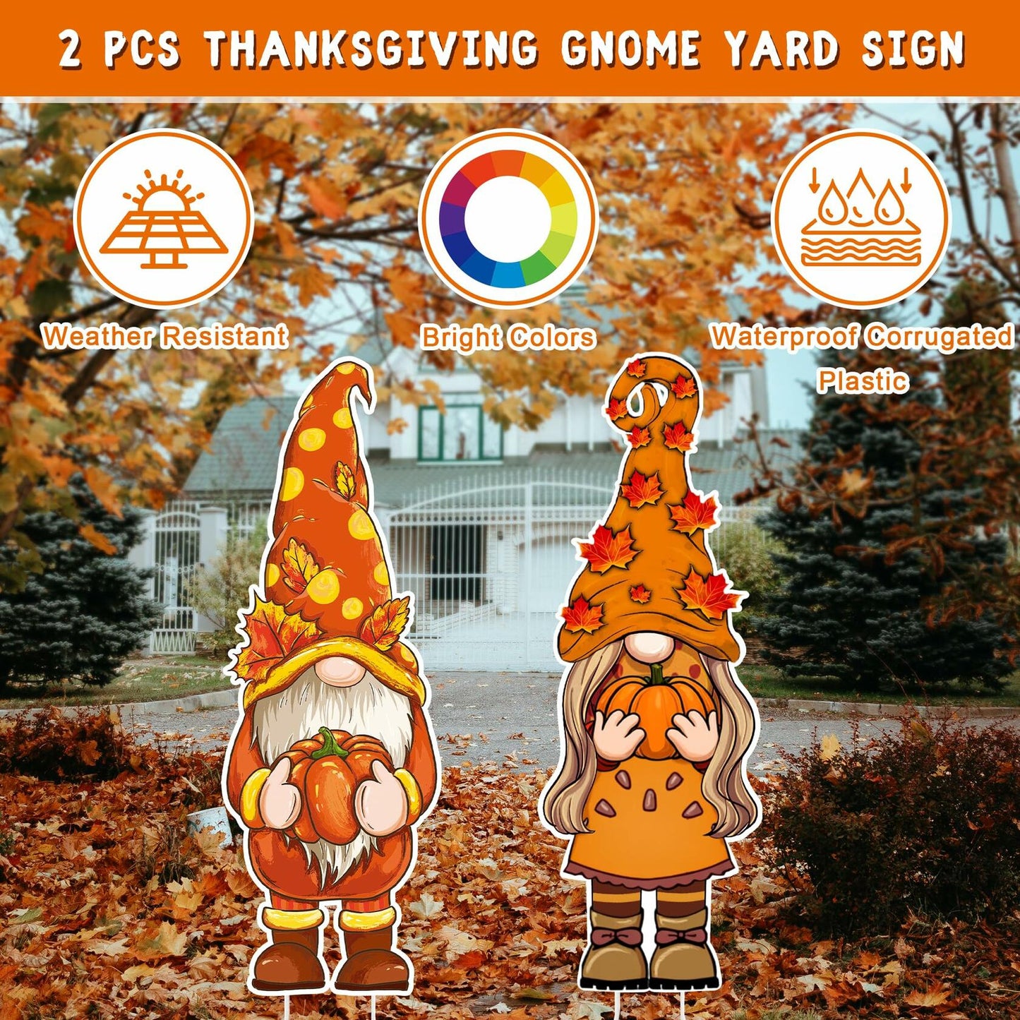 2 Pcs Thanksgiving Yard Sign Gnome Outdoor Fall Lawn Decor 47x16.5 Inch