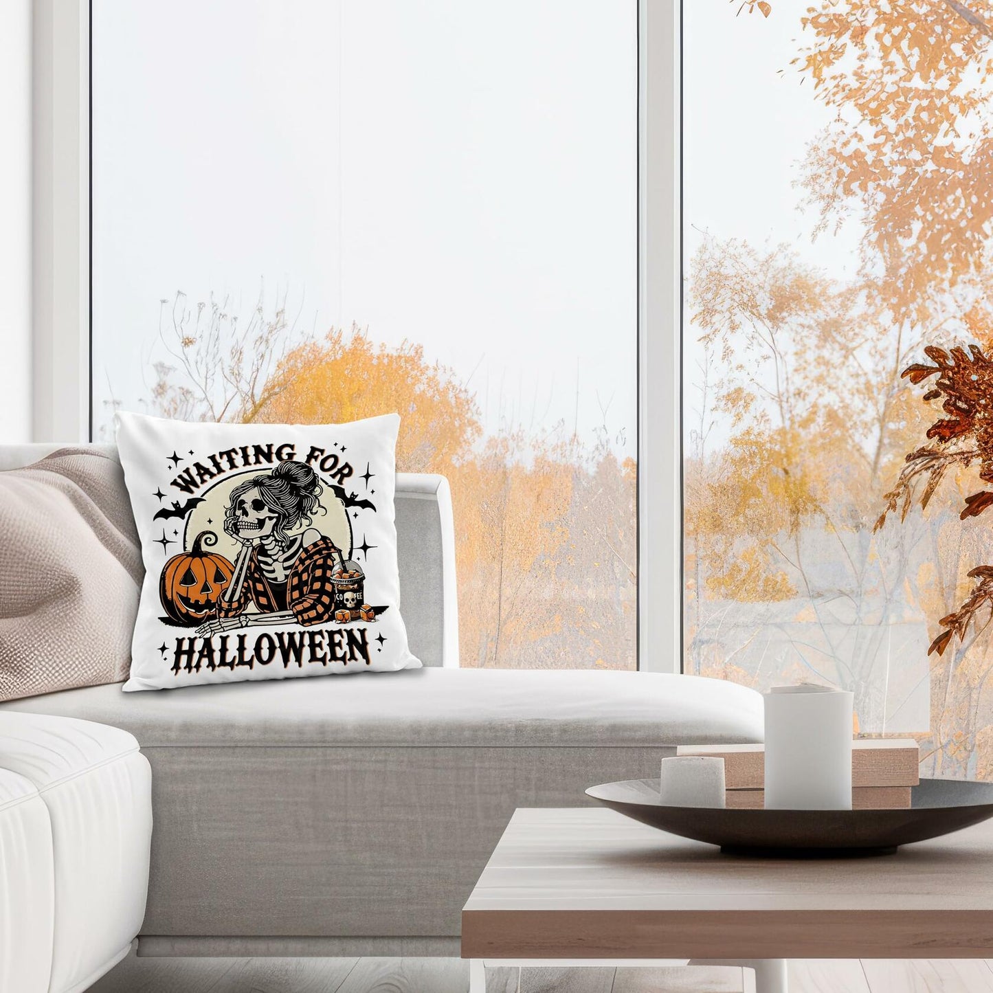 Nogrit Halloween Pillow Cover 18x18 Gothic Plaid Skeleton Pumpkin Black