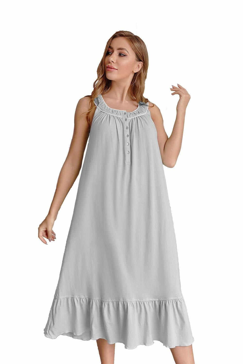 IZZY + TOBY Cotton Sleeveless Nightgown Women Long Sleepwear Green Size S
