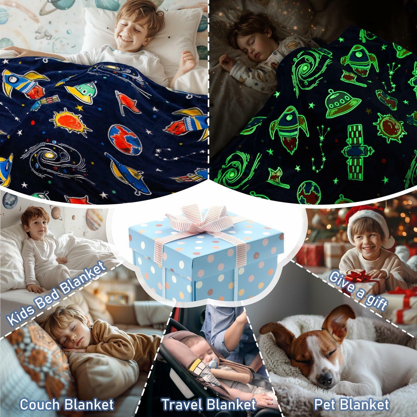 Boulou Glow in The Dark Galaxy Space Blanket Star Planet Decor 50x60