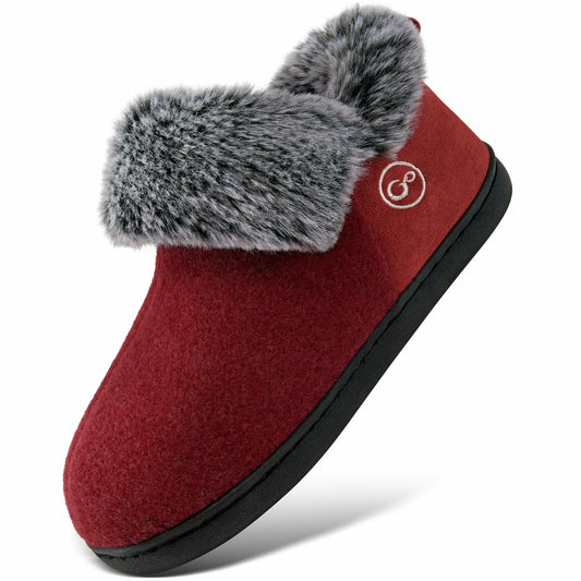 HARENCE Women's Non-Slip Memory Foam Slippers Red Size 8-8.5