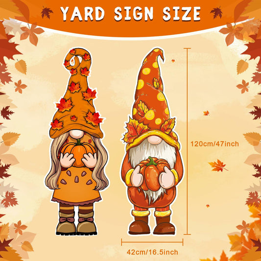 2 Pcs Thanksgiving Yard Sign Gnome Outdoor Fall Lawn Decor 47x16.5 Inch