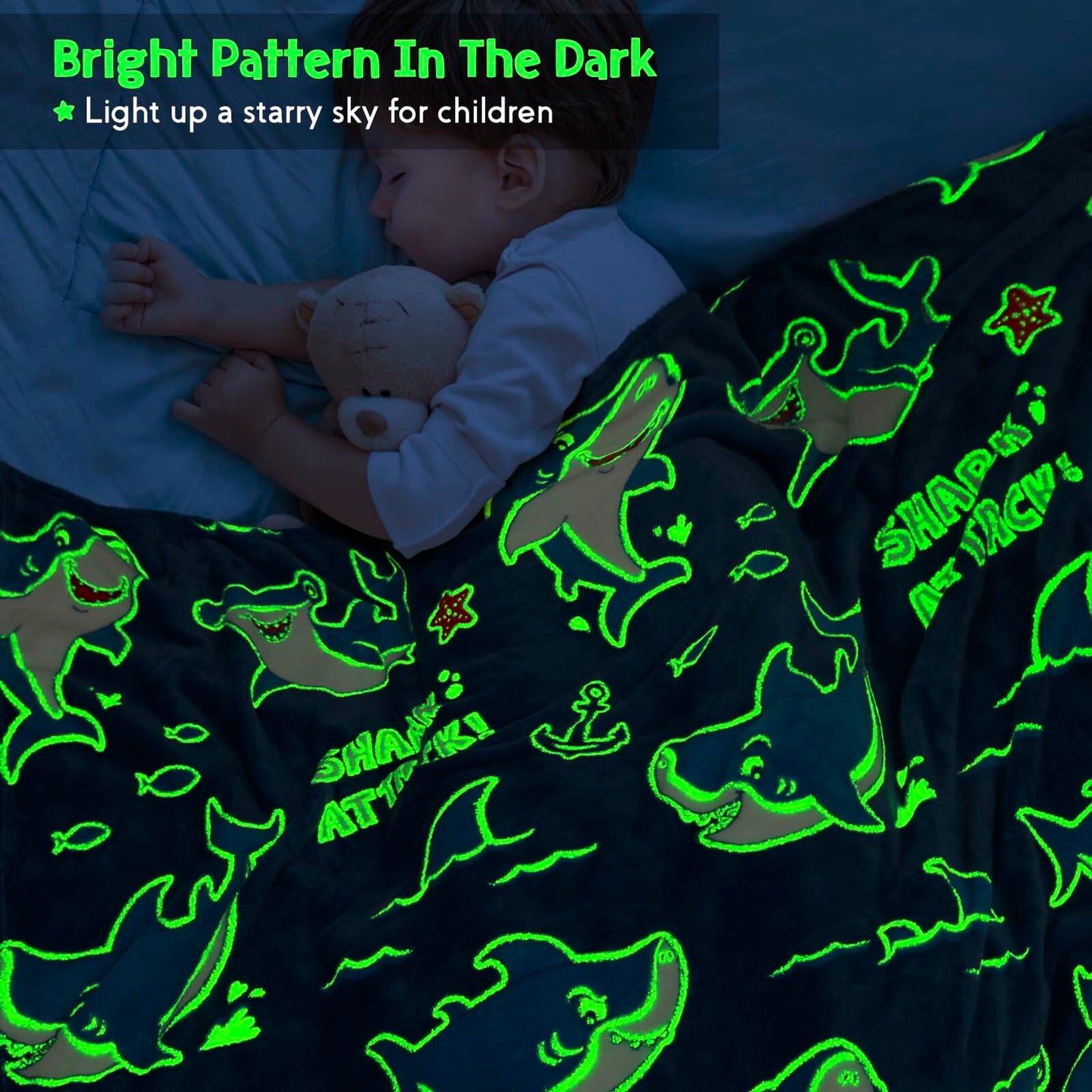 Jekeno Glow in Dark Shark Blanket Ocean Anchor Throw Blue 50x60