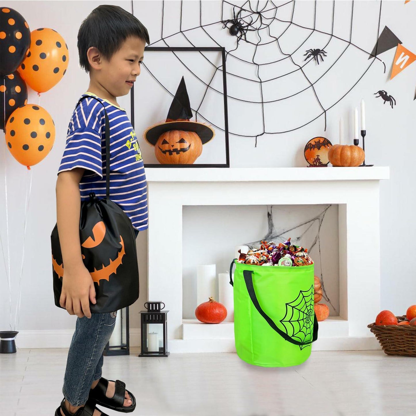 hsmyank Halloween Reusable Trick or Treat Tote Bags 6PCS Multicolor Drawstring