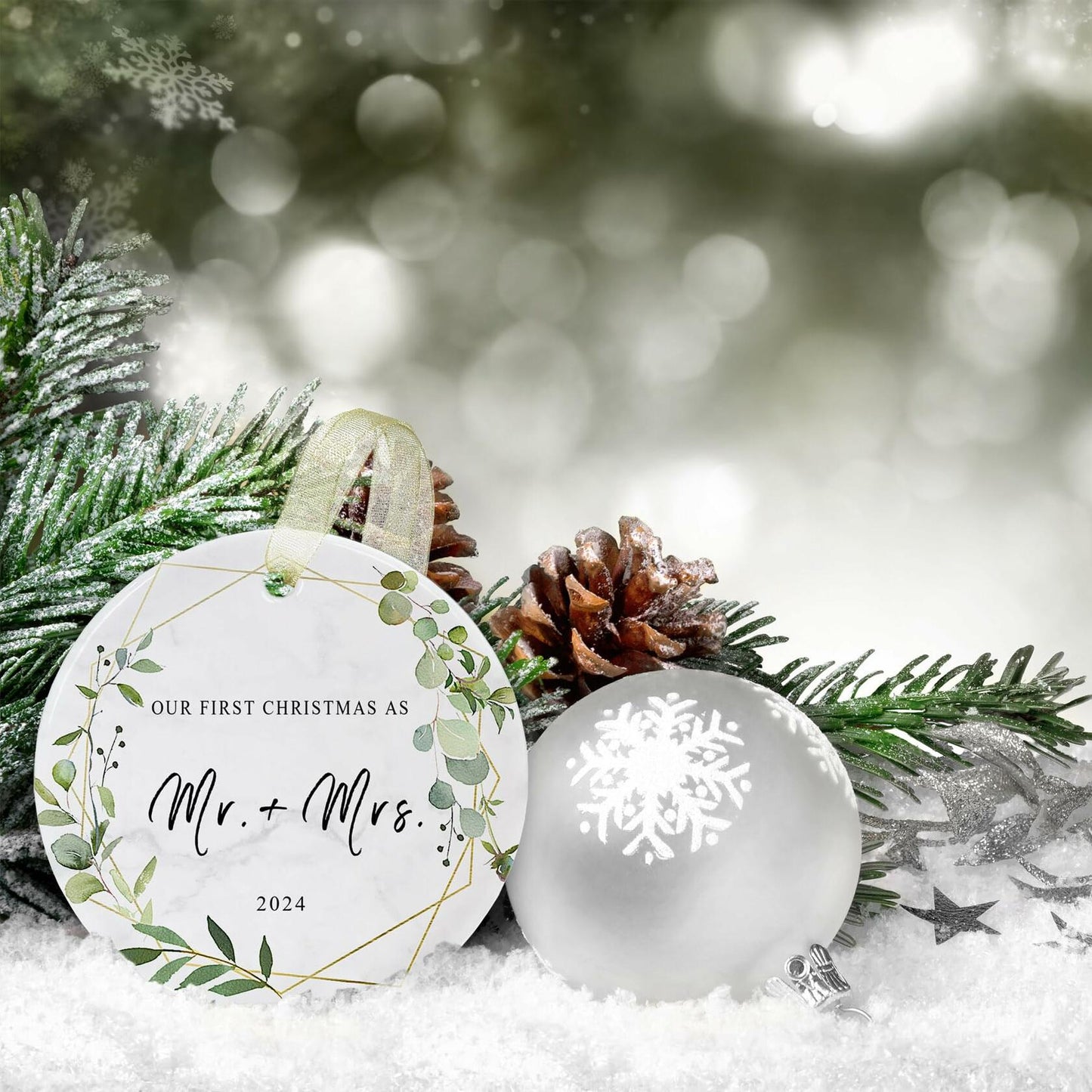 First Christmas as Mr and Mrs Ornament 2024 Ceramic Hanging 2.9"