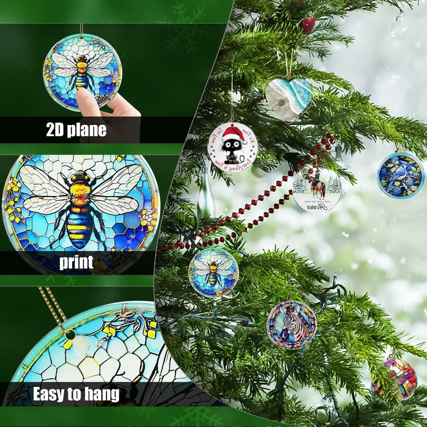 Bee Christmas Ornaments 2024 Acrylic Hanging Decor Indoor Outdoor