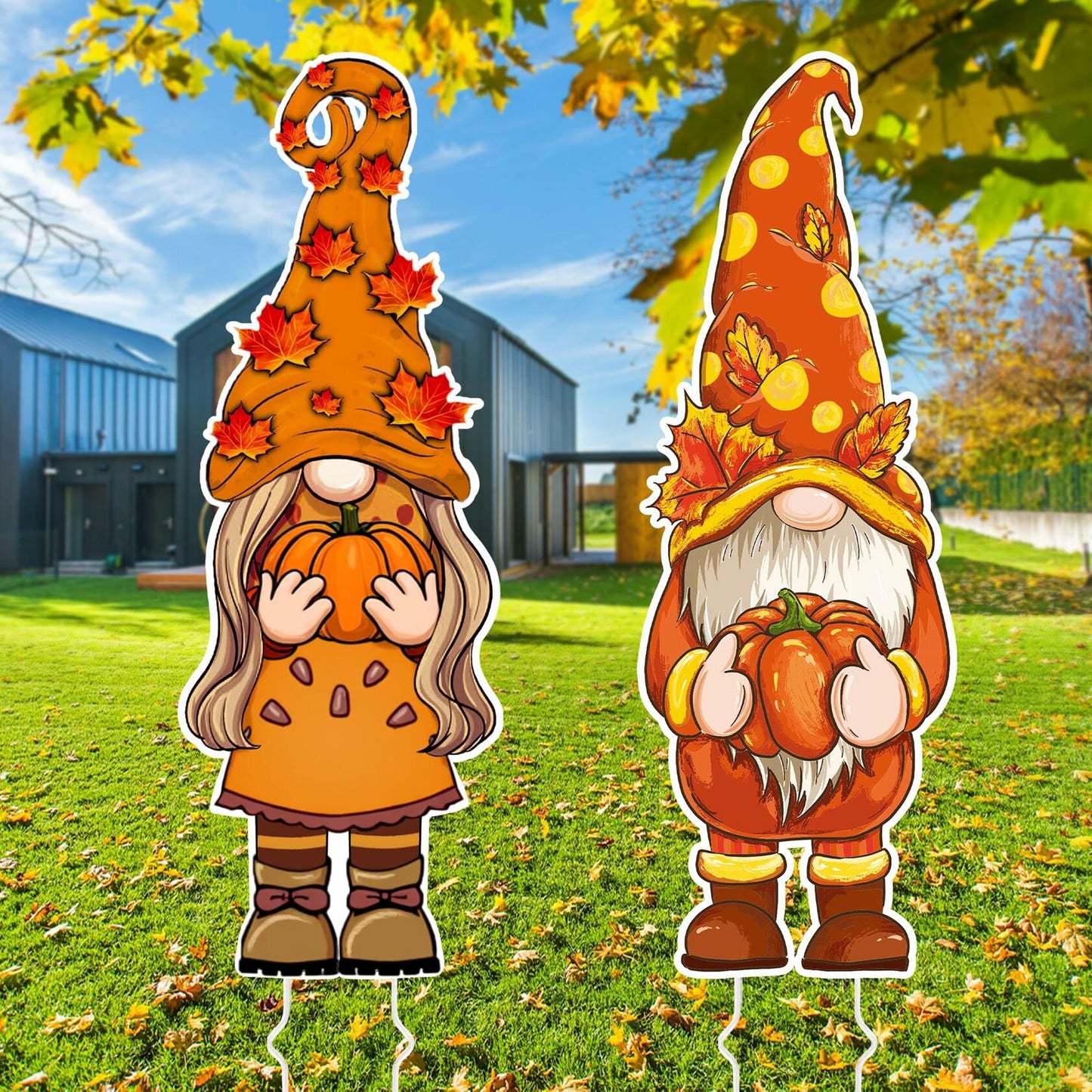 2 Pcs Thanksgiving Yard Sign Gnome Outdoor Fall Lawn Decor 47x16.5 Inch