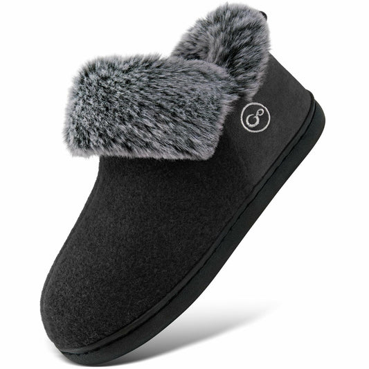 HARENCE Women's Memory Foam Non-Slip Slippers Black Size 8-8.5