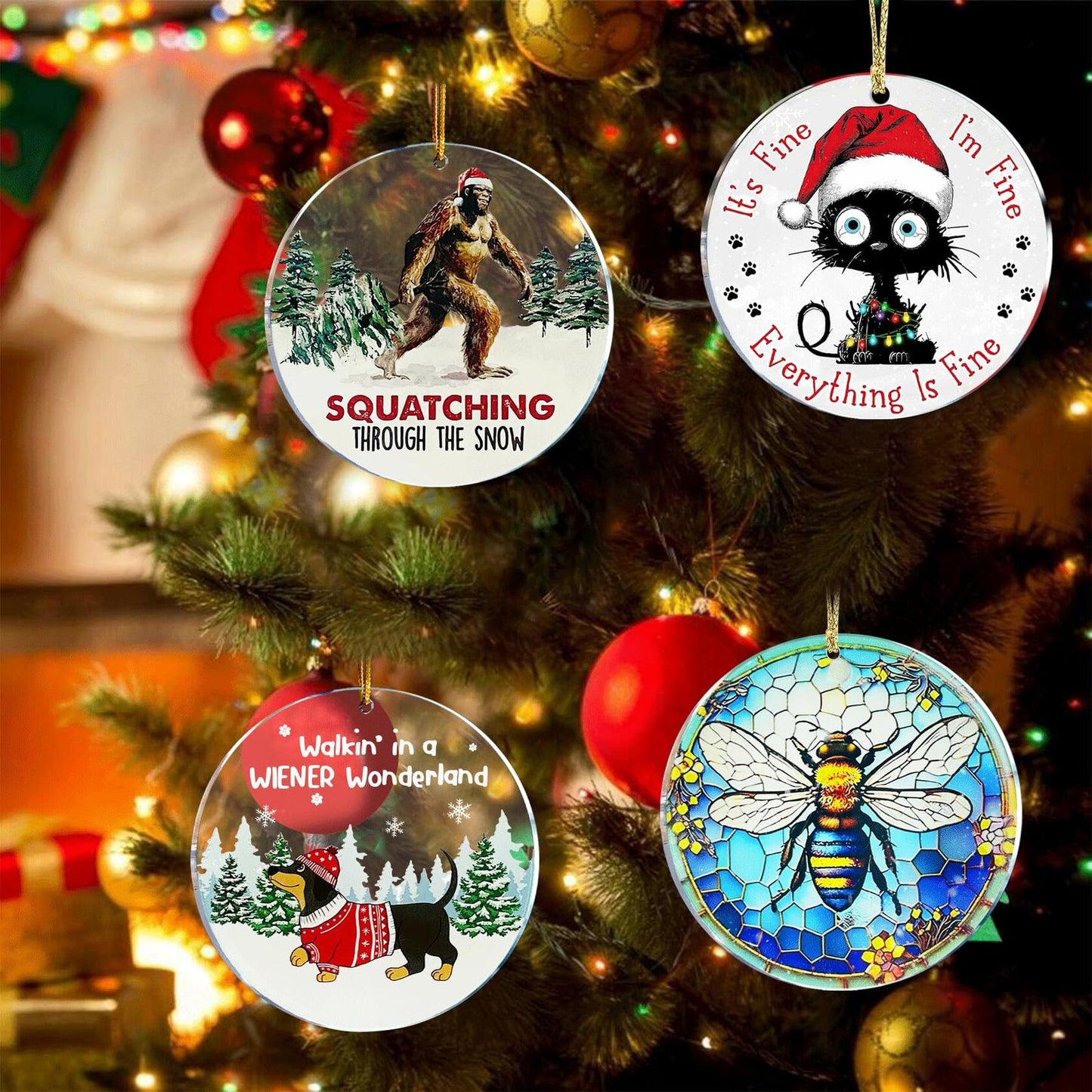 Bee Christmas Ornaments 2024 Acrylic Hanging Decor Indoor Outdoor