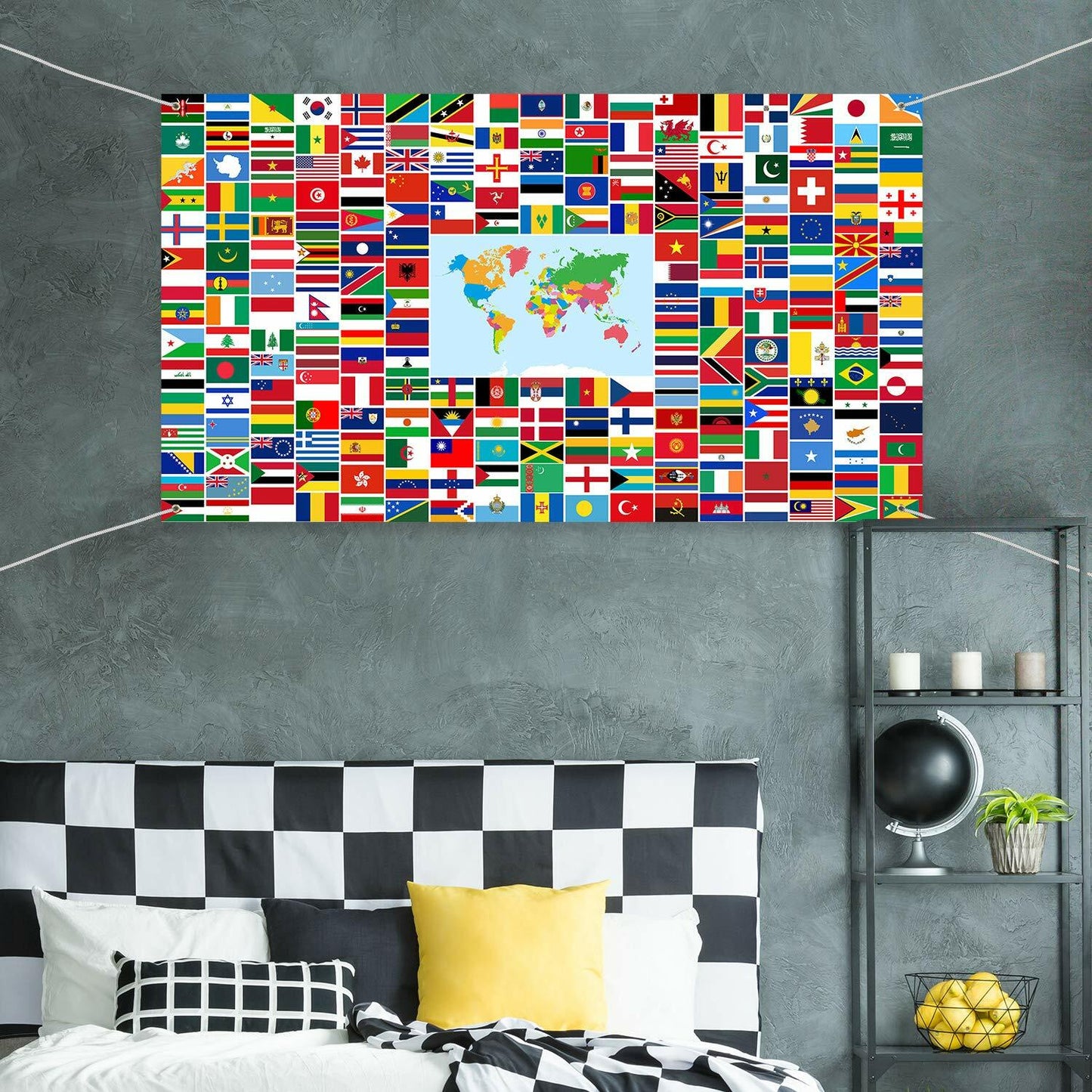 Maitys World Flags Banner Country Flags Backdrop with Brass Grommets