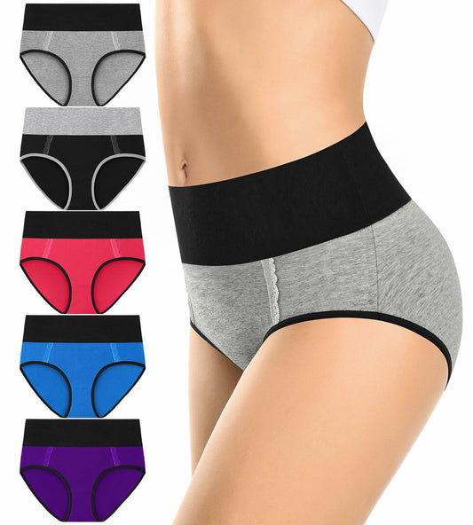 MISSWHO Cotton Womens High Waisted Tummy Control Panties 5 Pack Size M