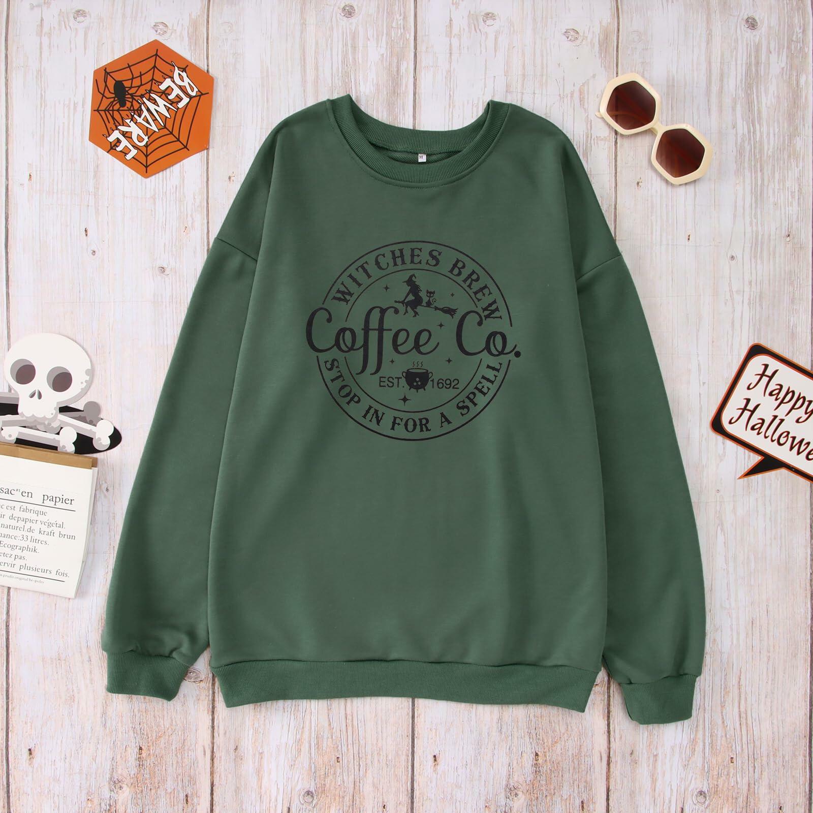 IZYJOY Witches Brew Coffee Oversized Sweatshirt Women Green Size Small