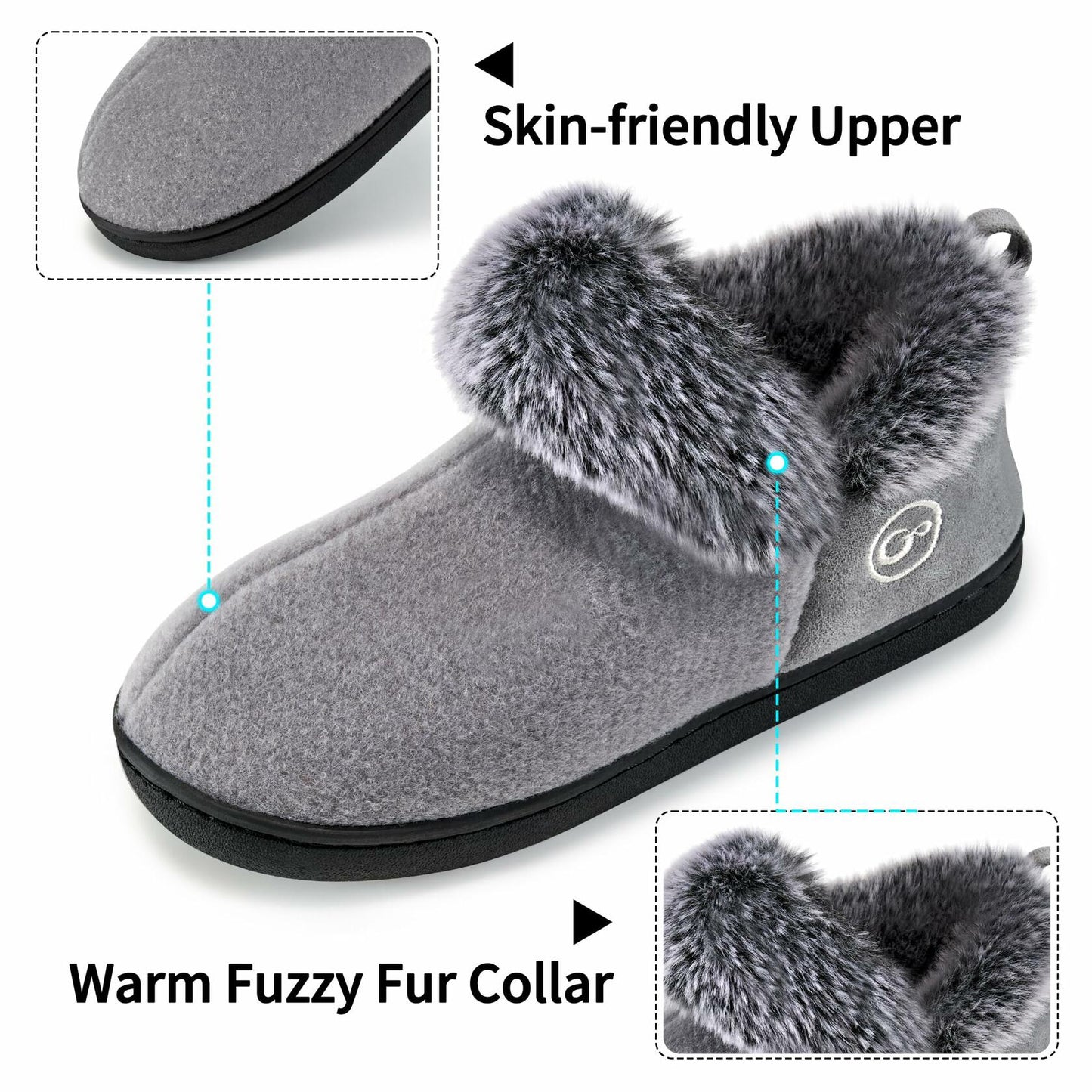 HARENCE Women's Non-Slip Memory Foam Slippers Grey Size 8-8.5
