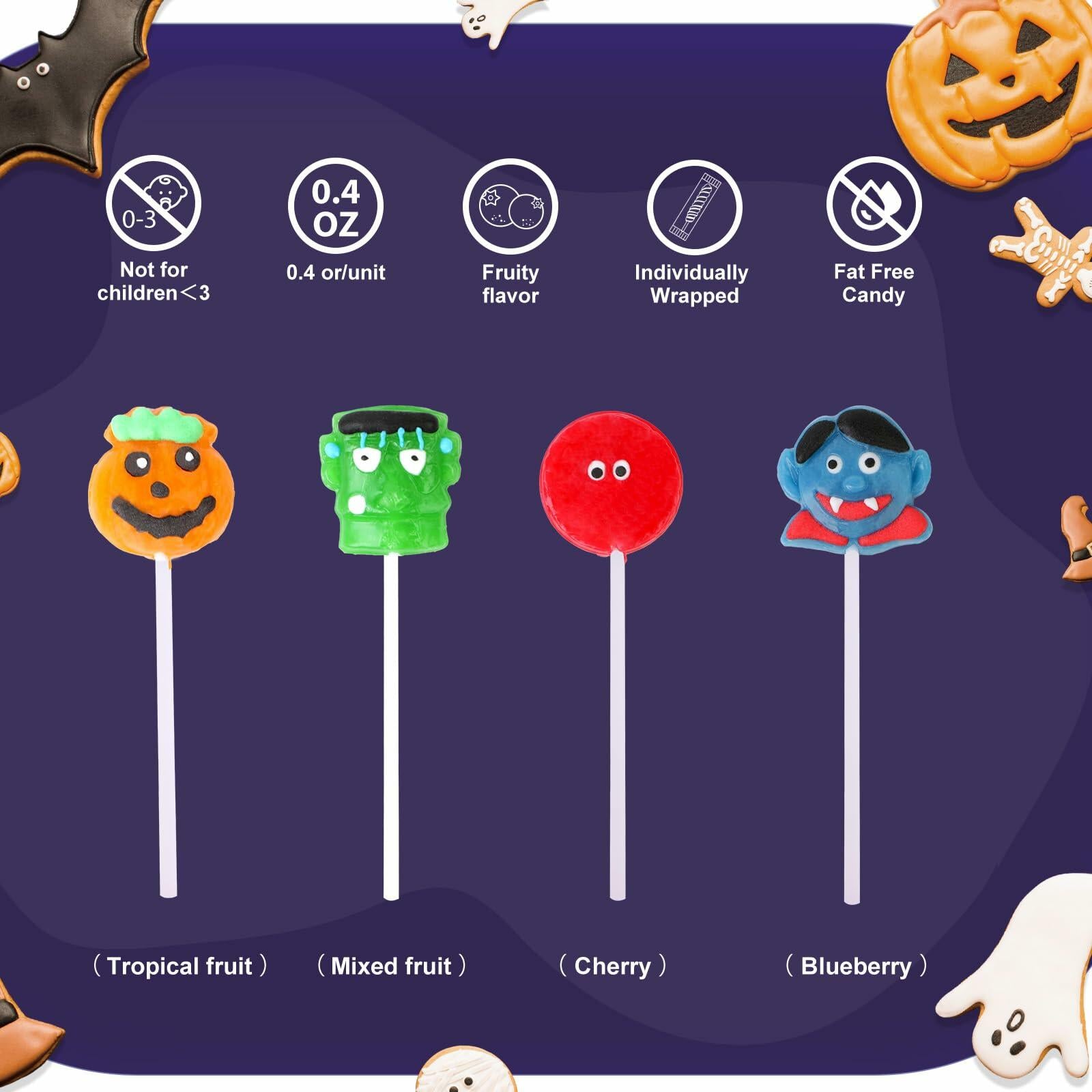 BestBy08/26 Halloween Pumpkin Lollipop Candy Individually Wrapped 12 Pack