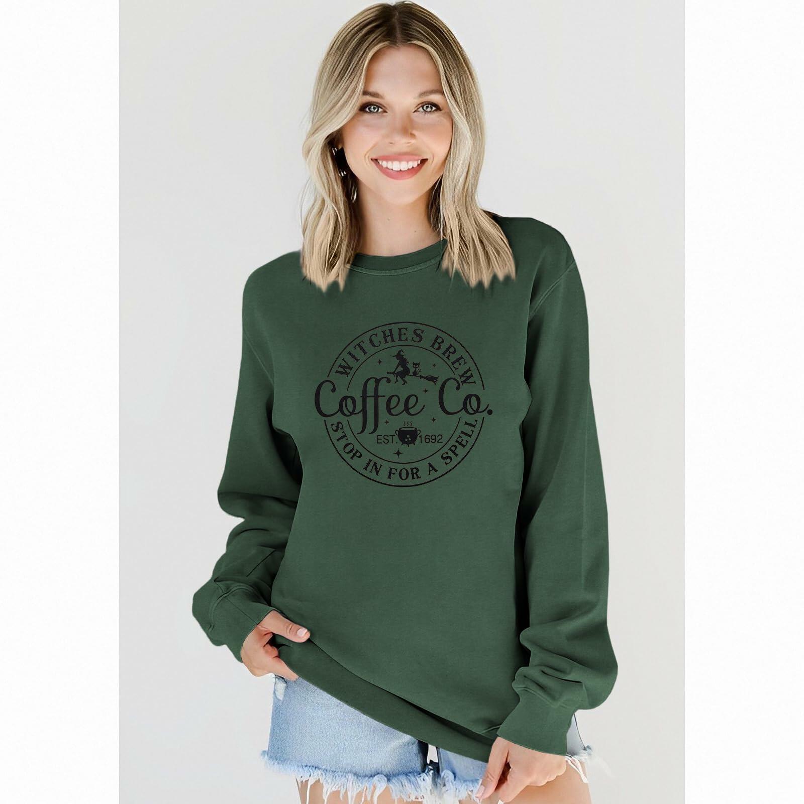 IZYJOY Witches Brew Coffee Oversized Sweatshirt Women Green Size Small