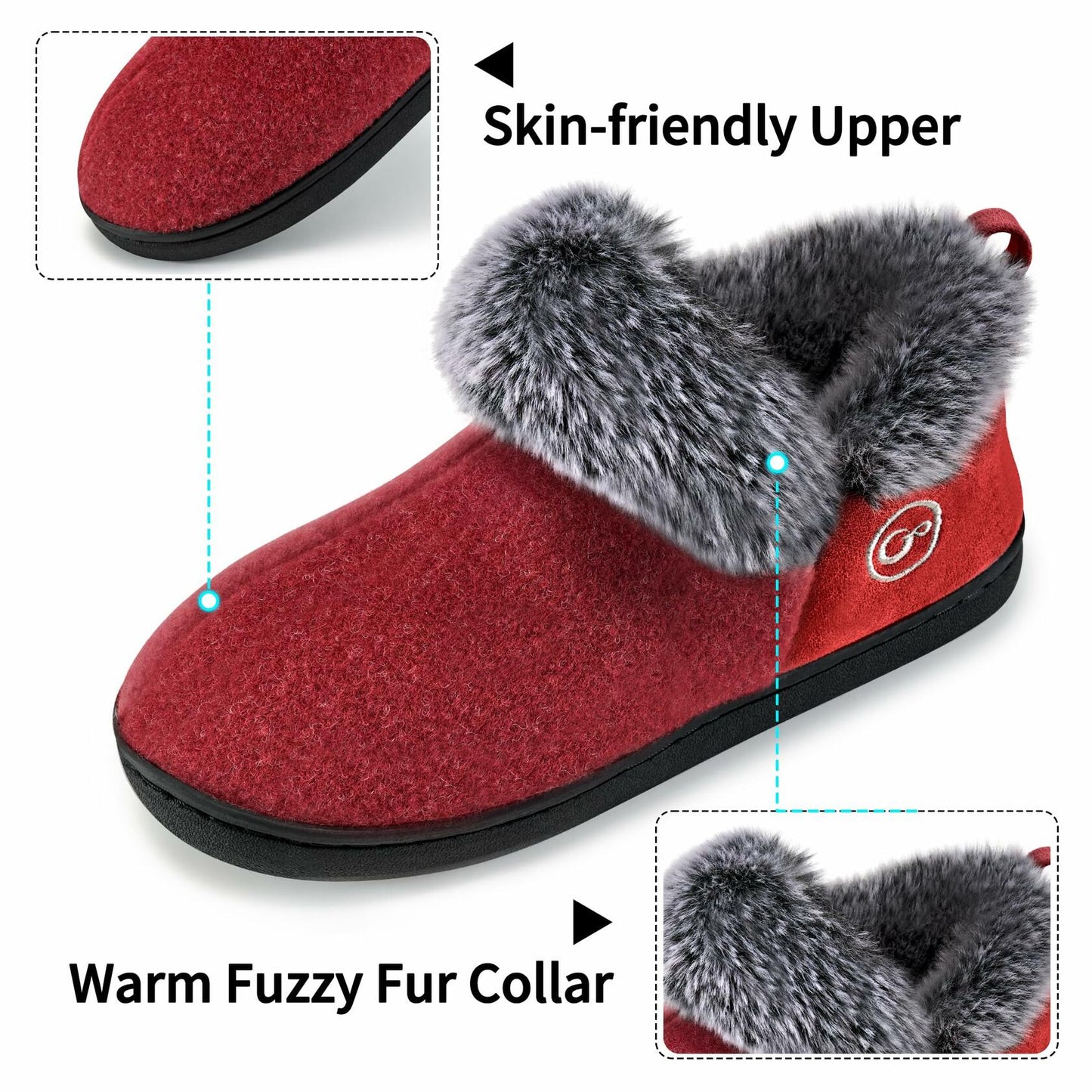 HARENCE Women's Non-Slip Memory Foam Slippers Red Size 8-8.5