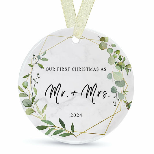 First Christmas as Mr and Mrs Ornament 2024 Ceramic Hanging 2.9"