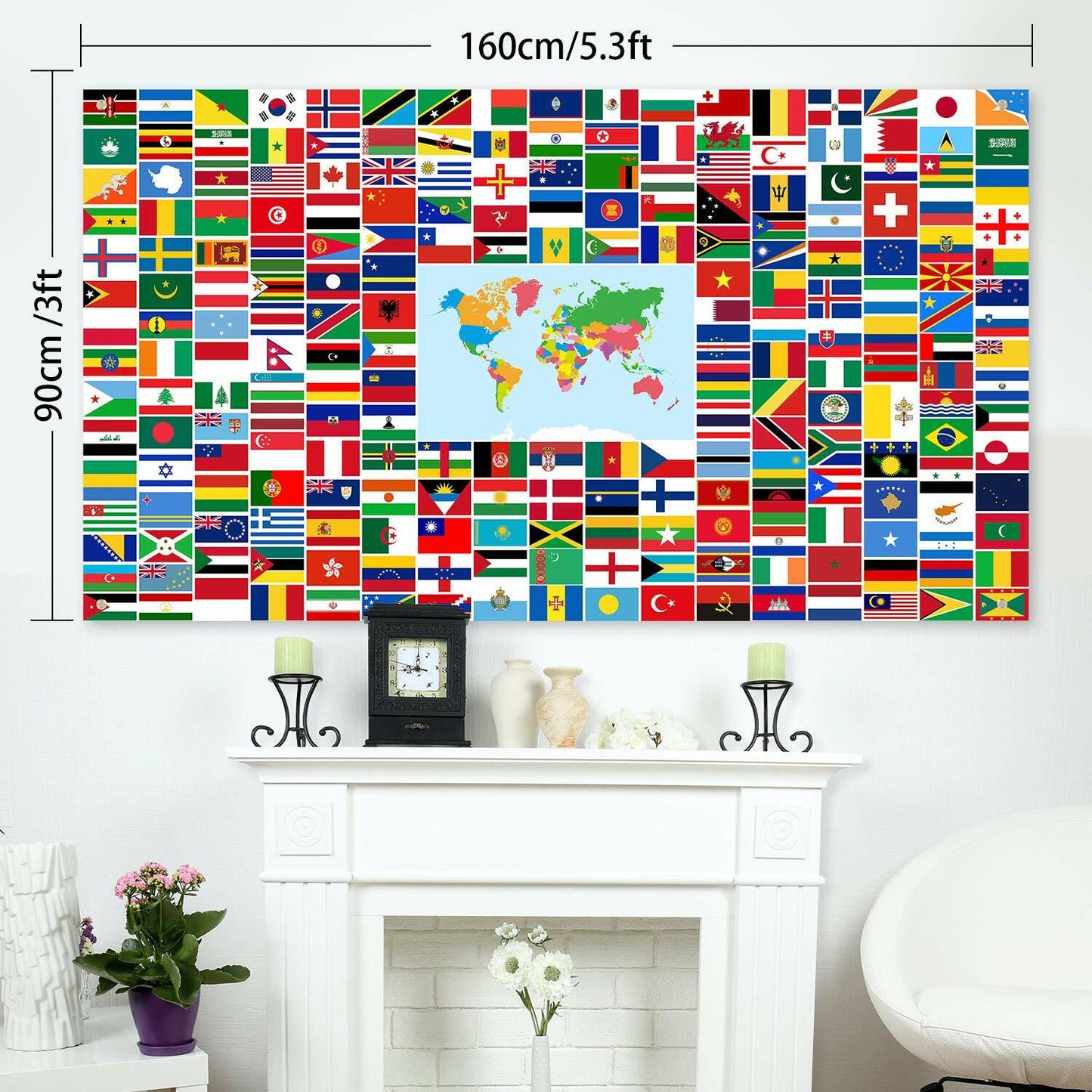 Maitys World Flags Banner Country Flags Backdrop with Brass Grommets