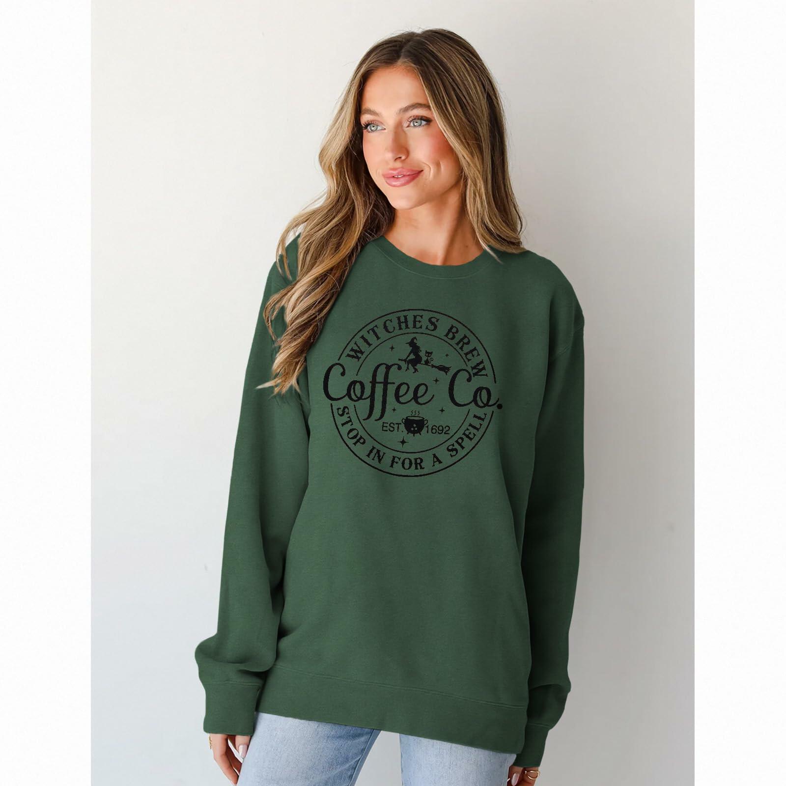 IZYJOY Witches Brew Coffee Oversized Sweatshirt Women Green Size Small