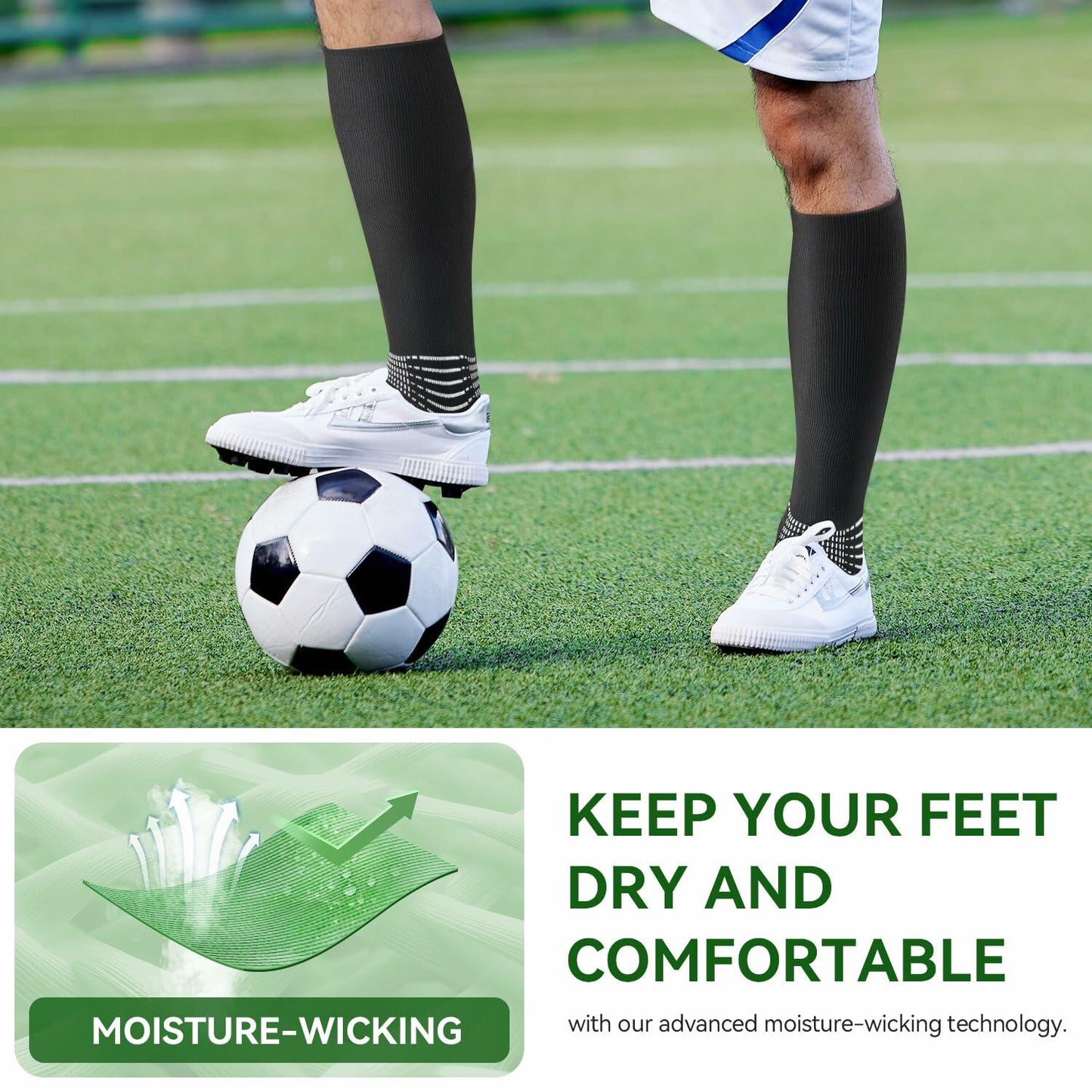 IRAMY Compressive Soccer Socks Youth Ankle Support Coolmax Wicking 2 Pack - M