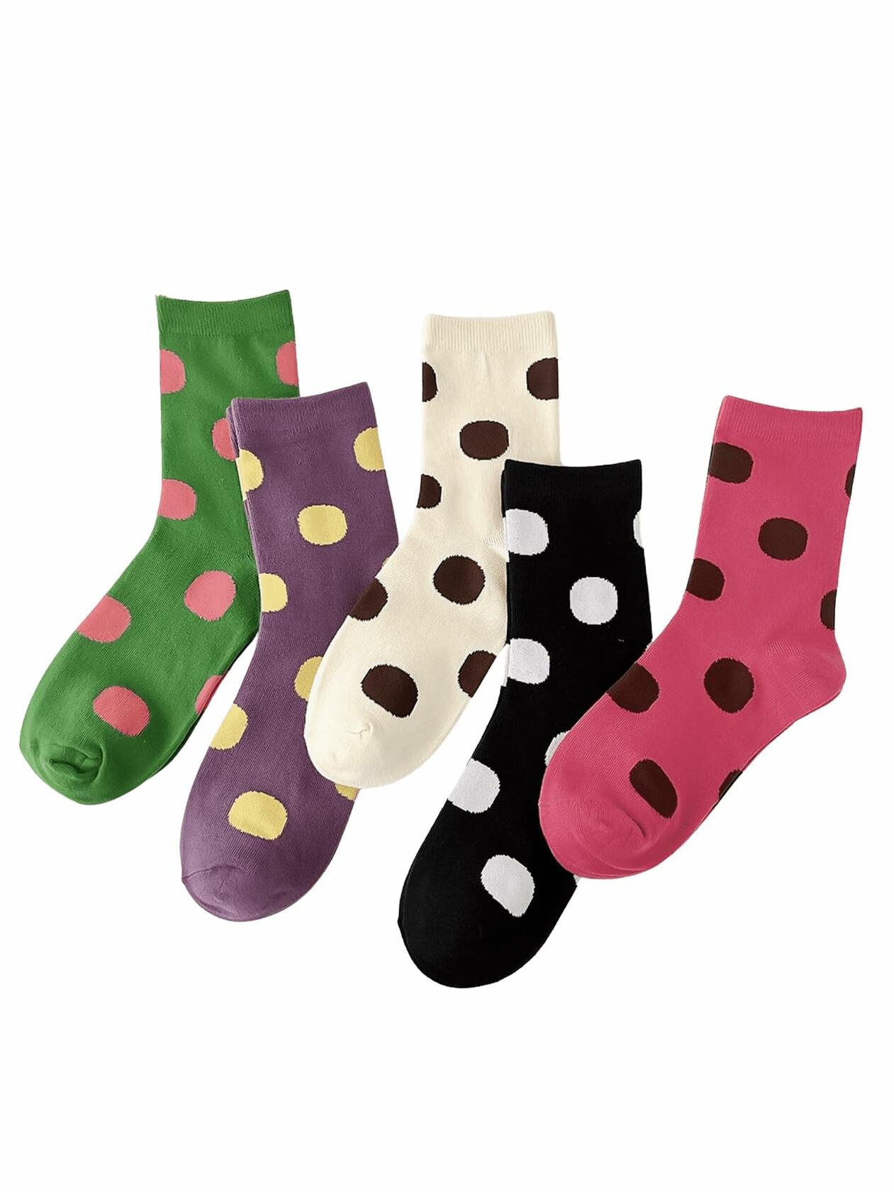 Verdusa Women's Polka Dot Crew Ankle Socks Multicolor 5 Pairs Size 36-39