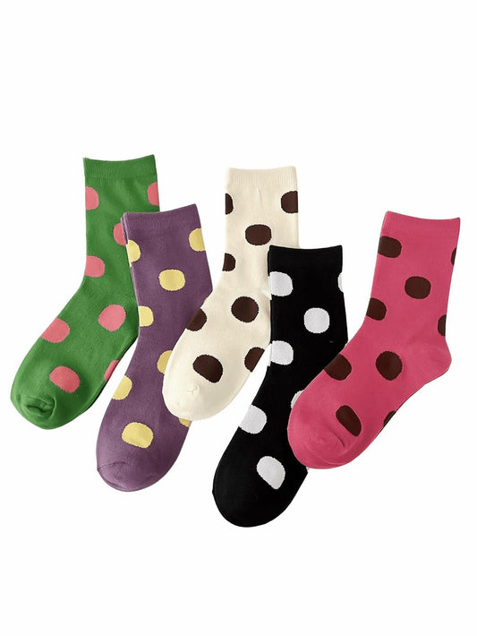 Verdusa Women's Polka Dot Crew Ankle Socks Multicolor 5 Pairs Size 36-39