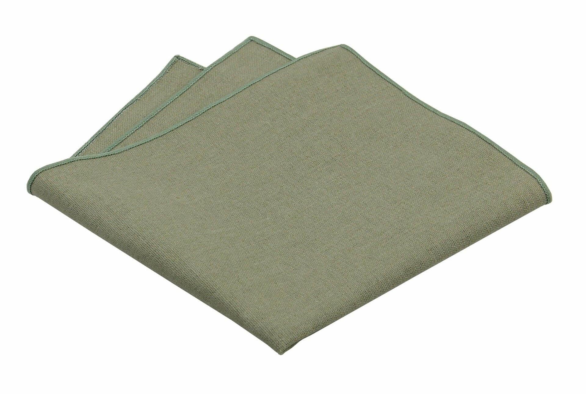 Mens Solid Linen Tie and Pocket Square Set Extra Long Sage Green Size Regular