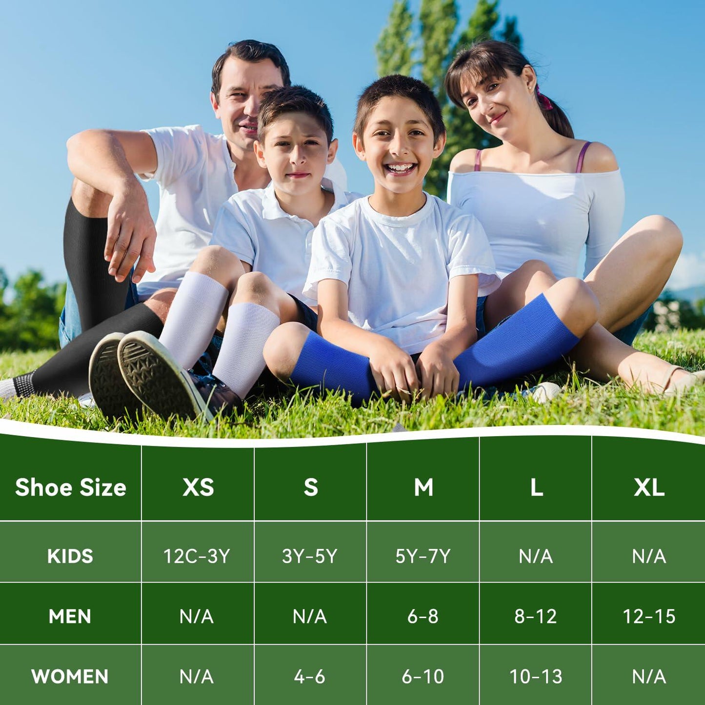 IRAMY Compressive Soccer Socks Youth Ankle Support Coolmax Wicking 2 Pack - M