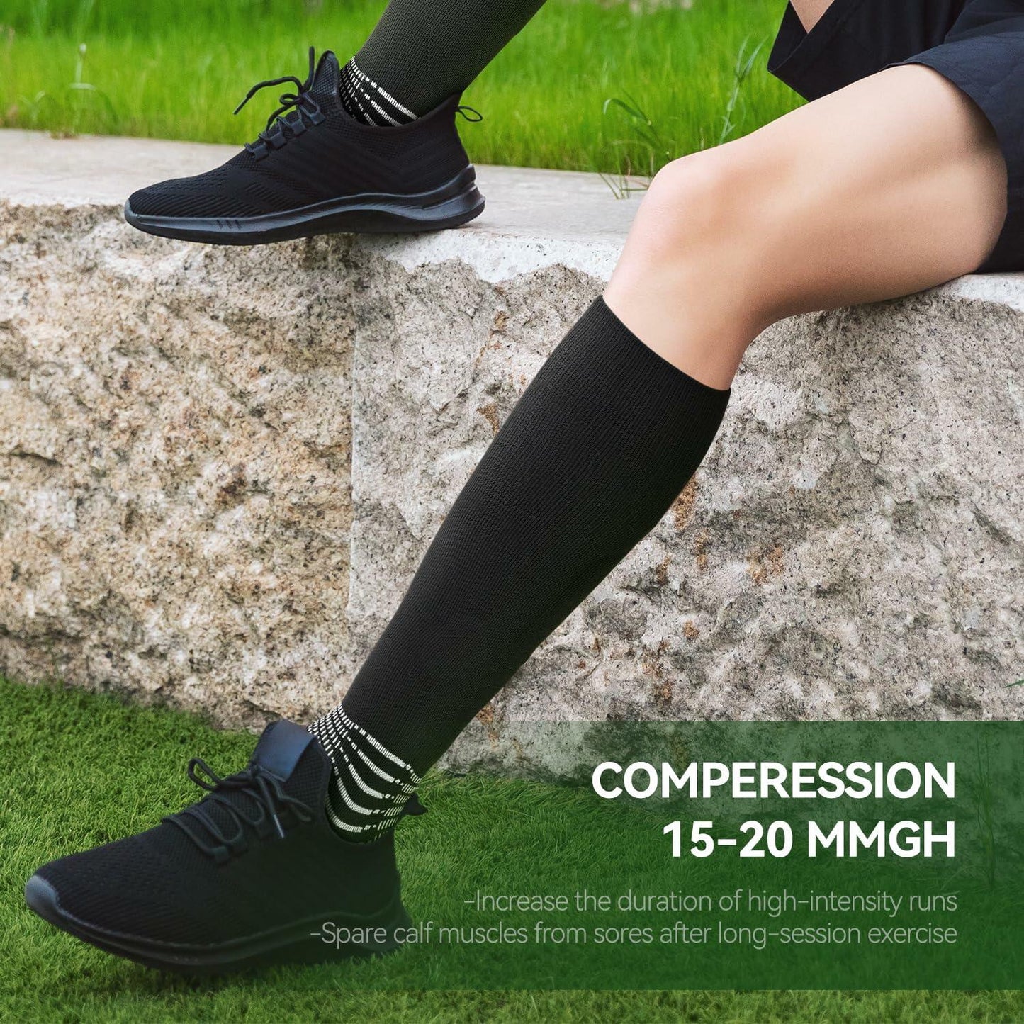 IRAMY Compressive Soccer Socks Youth Ankle Support Coolmax Wicking 2 Pack - M