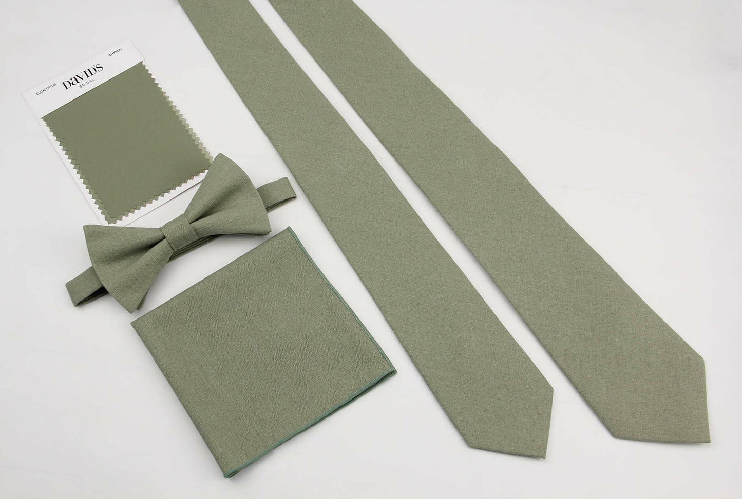 Mens Solid Linen Tie and Pocket Square Set Extra Long Sage Green Size Regular