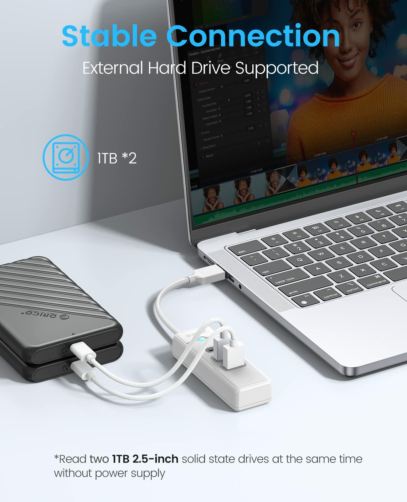 ORICO USB C Hub 3-Port USB 3.1 to USB 3.0 Adapter White 0.5ft Cable