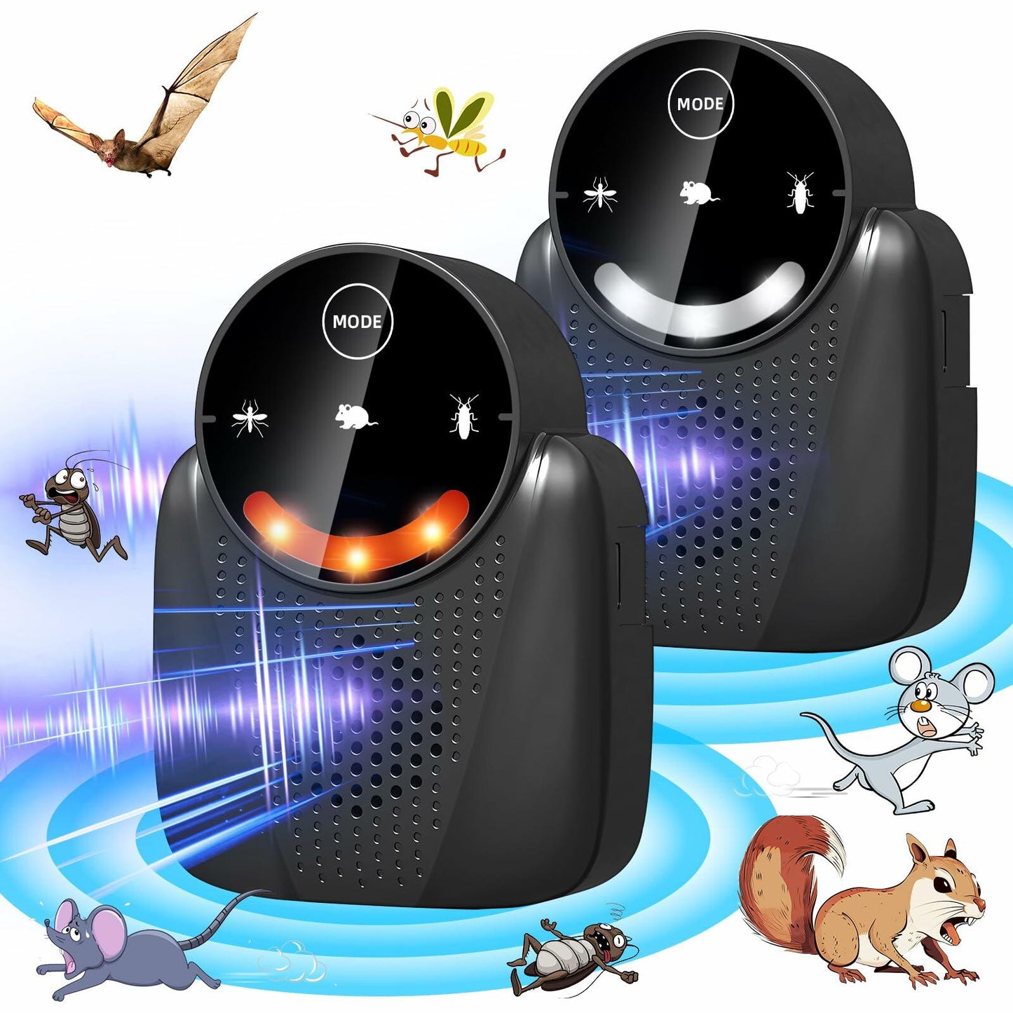 2 Pcs Ultrasonic Pest Repeller Indoor LCD Rodent Mouse Repellent Black