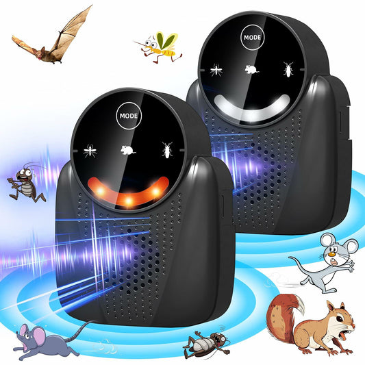 2 Pcs Ultrasonic Pest Repeller Indoor LCD Rodent Mouse Repellent Black