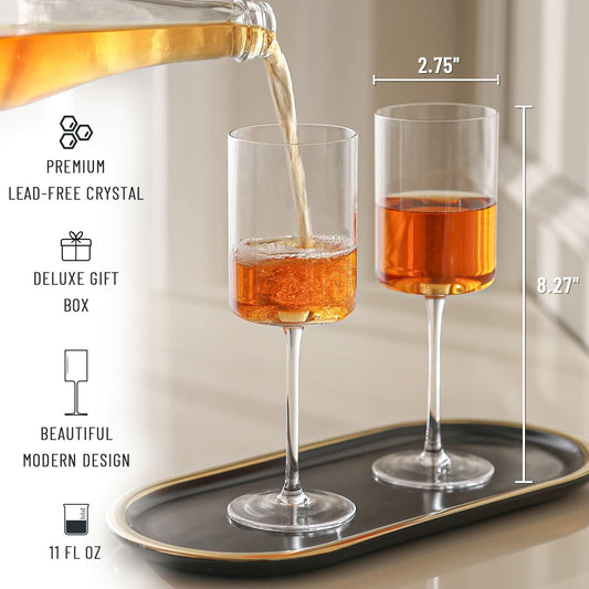Crystal Wine Glasses Set of 4 14oz Long Stem Red White