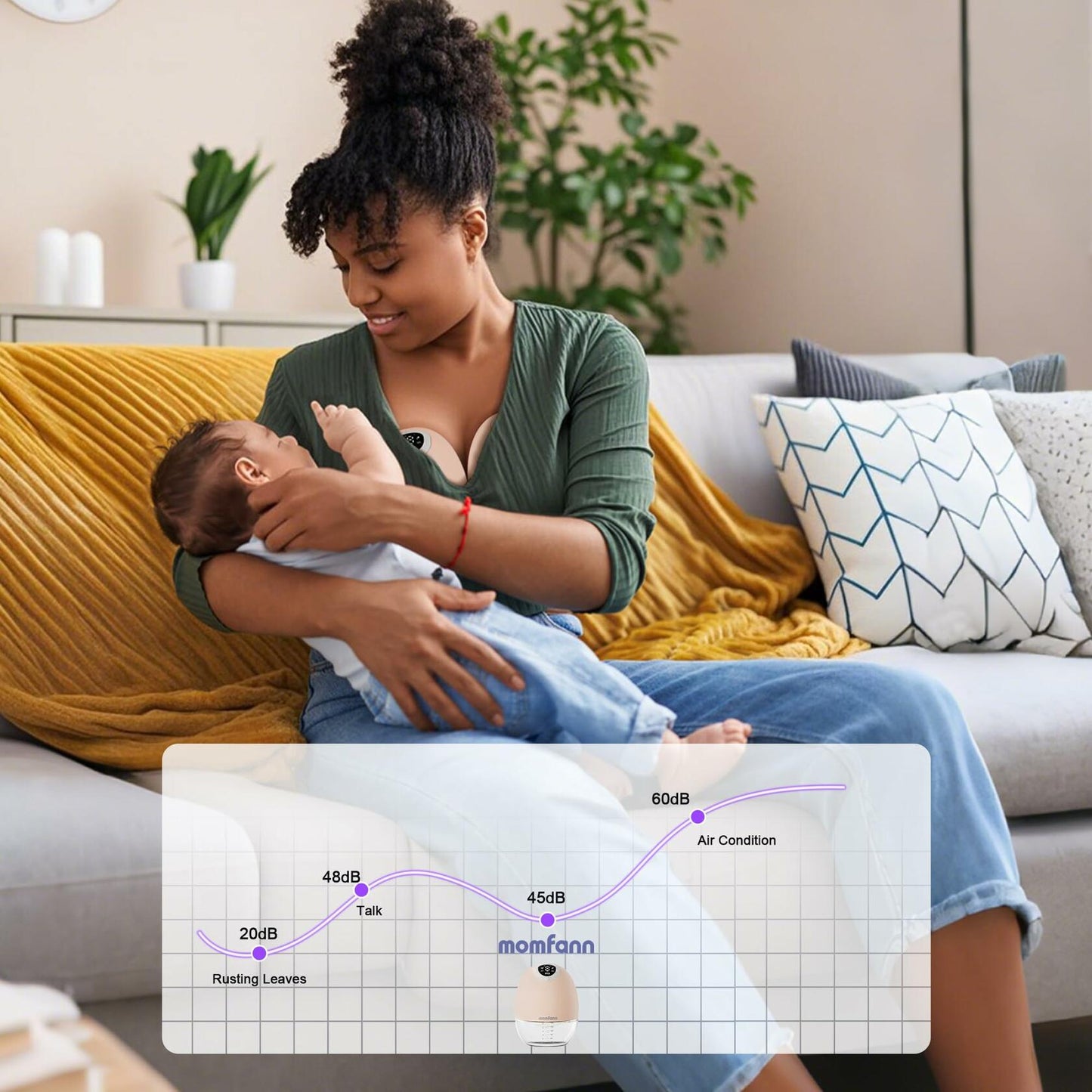 MOMFANN Electric Wearable Double Breast Pump Hands-Free APP Control Beige