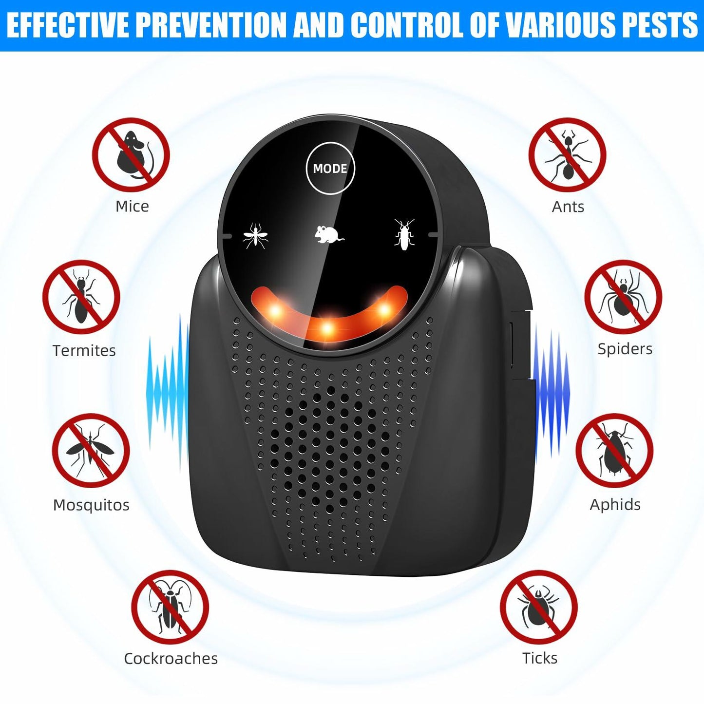 2 Pcs Ultrasonic Pest Repeller Indoor LCD Rodent Mouse Repellent Black