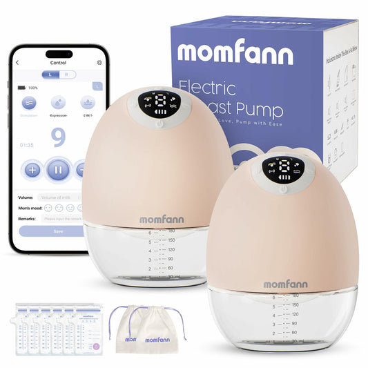 MOMFANN Electric Wearable Double Breast Pump Hands-Free APP Control Beige