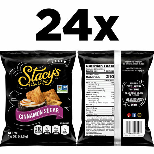 BestBy06/25 Stacy's Cinnamon Sugar Pita Chips 1.5oz Pack of 24 Snack